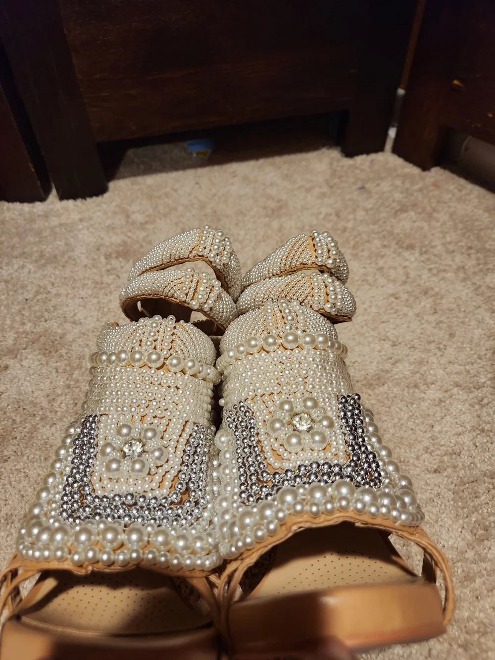 Azalea Wang Pearl-Embellished Tan High Heels - Picture 8 of 8